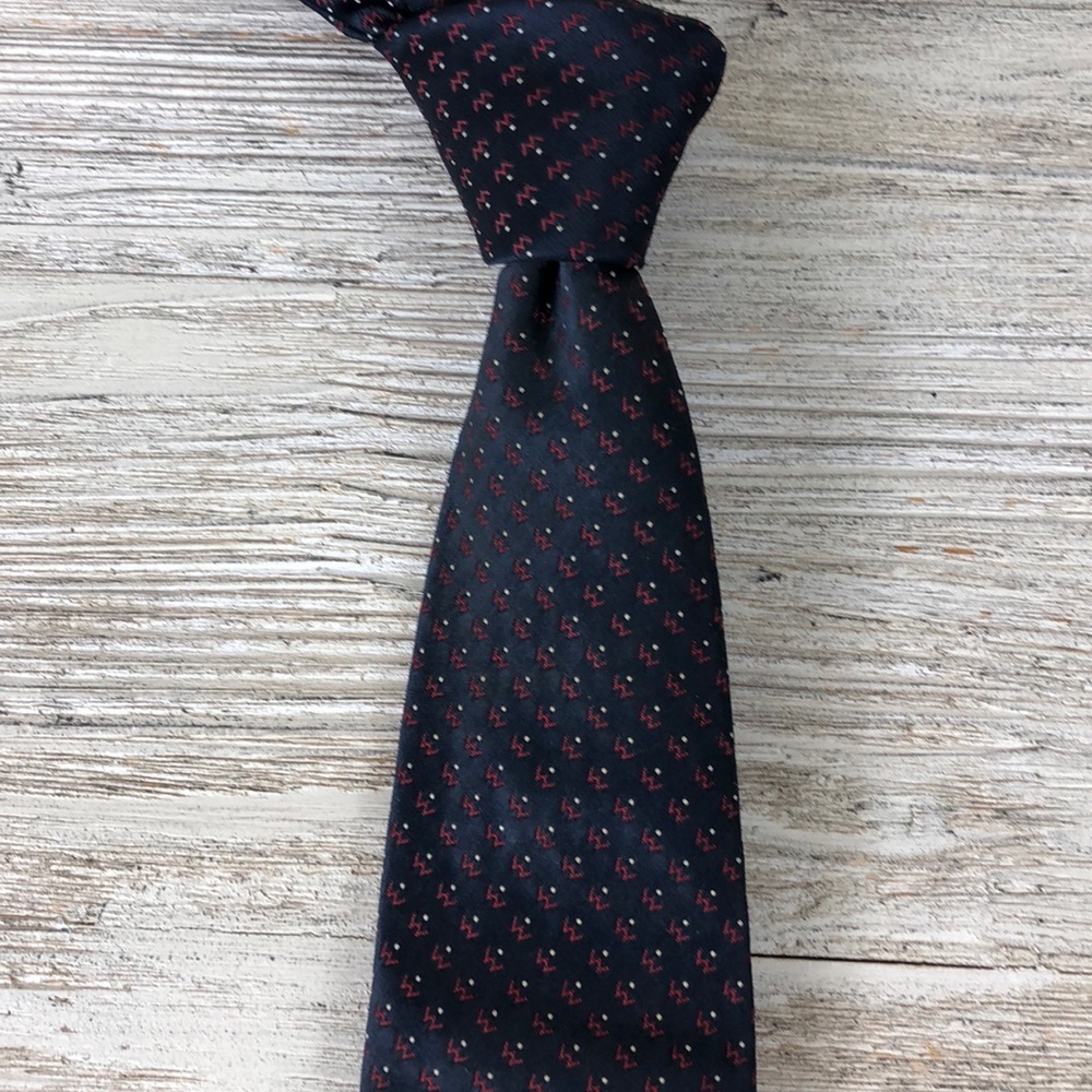 Vtg Christian Dior Navy Red Skinny Polyester Tie - Picture 5 of 8